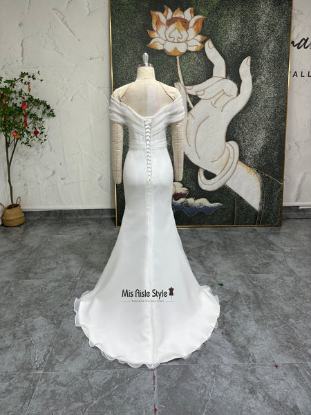 Fit And Flare Off Shoulder Sleeve Mesh Wedding Dress misaislestyle Fit And Flare Off Shoulder Sleeve Mesh Wedding Dress misaislestyle