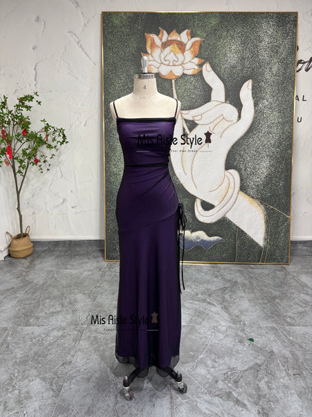 Sheath Spaghetti Straps Vintage Purple Prom Dress – misaislestyle