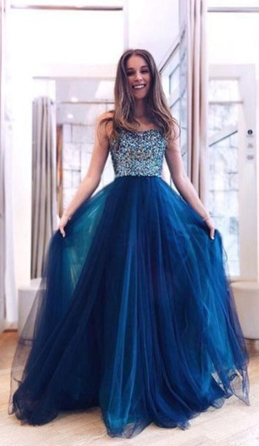 Ball Gown Navy Blue Prom Dress
