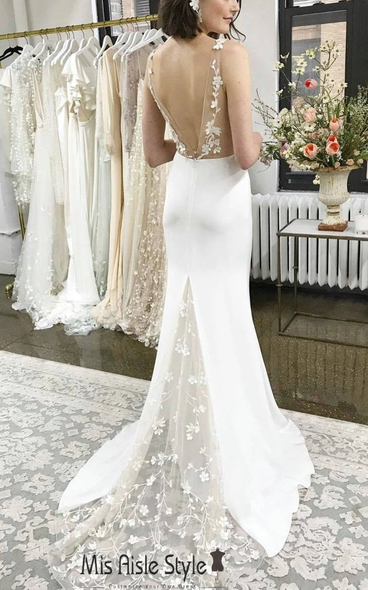 Sexy Low V-Back Wedding Dress 