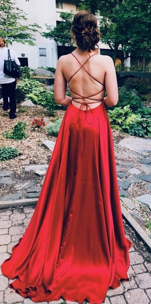 Red lace up hot sale back prom dress