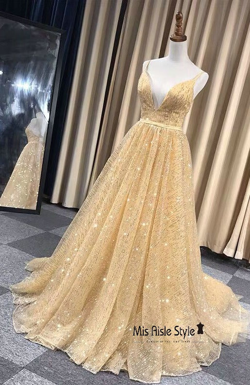 sparkle gold prom dress