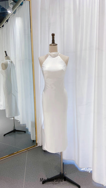 short white halter wedding dress Short White Lace Wedding Dress