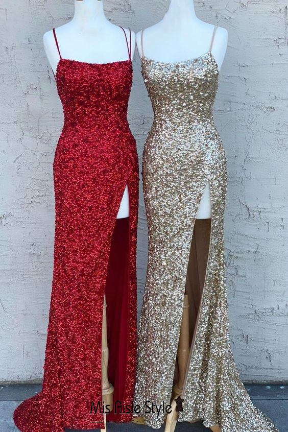 red sequins prom dress