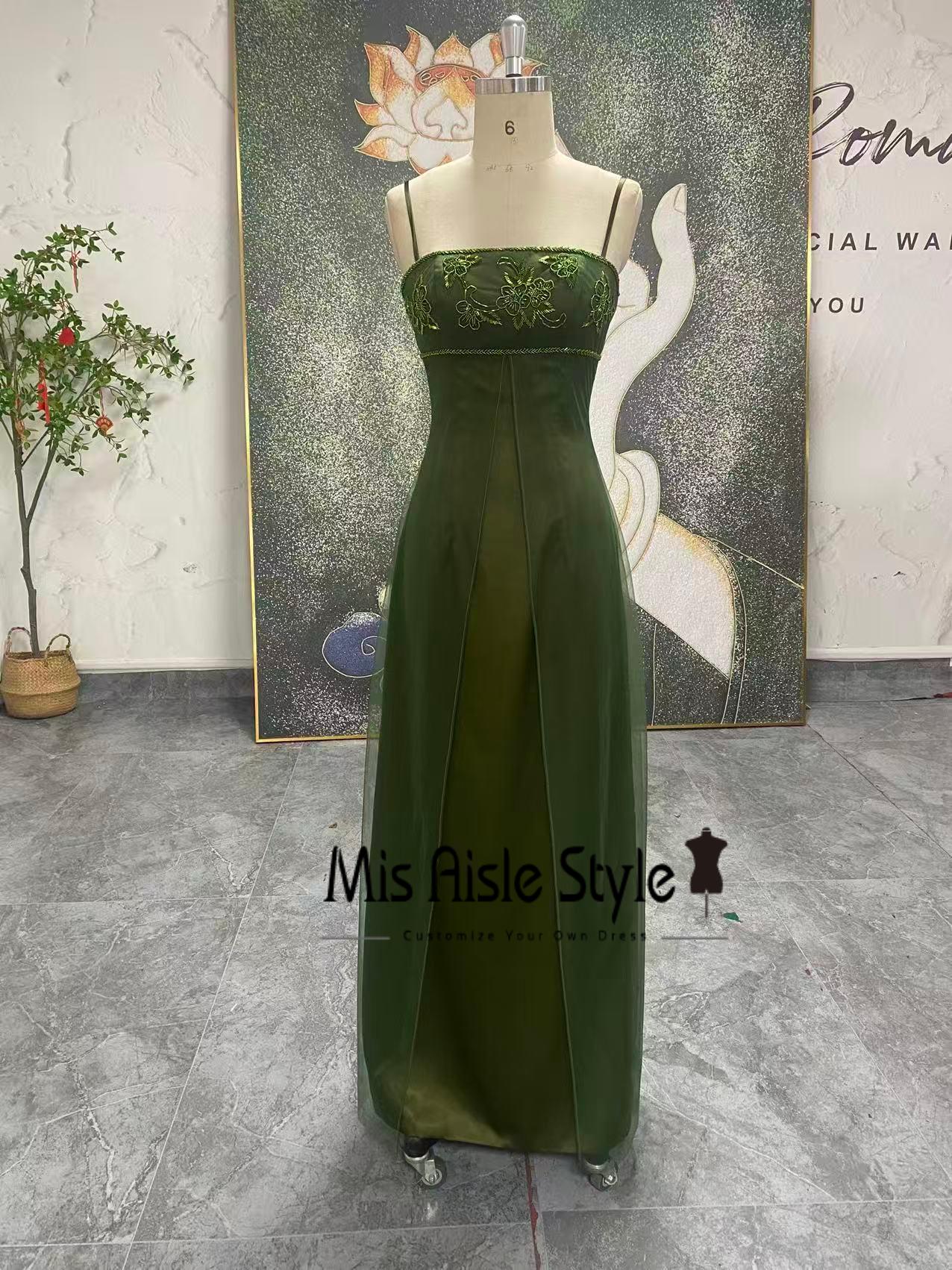 90s Vintage Handmade Beaded Green Prom Dress  misaislestyle