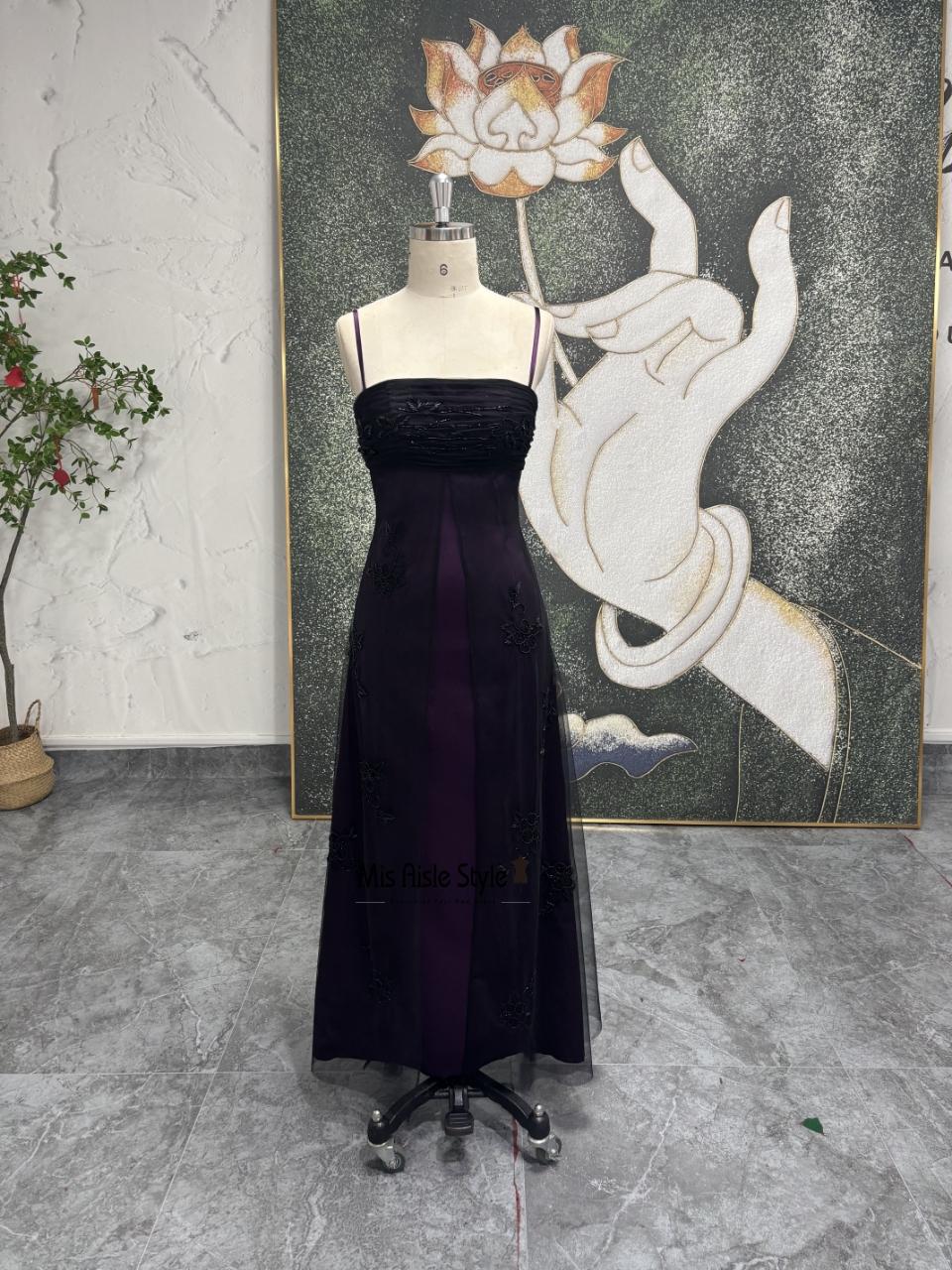 Black Purple Spaghetti Strap Prom Dress A-Line Tulle Evening Gown – misaislestyle