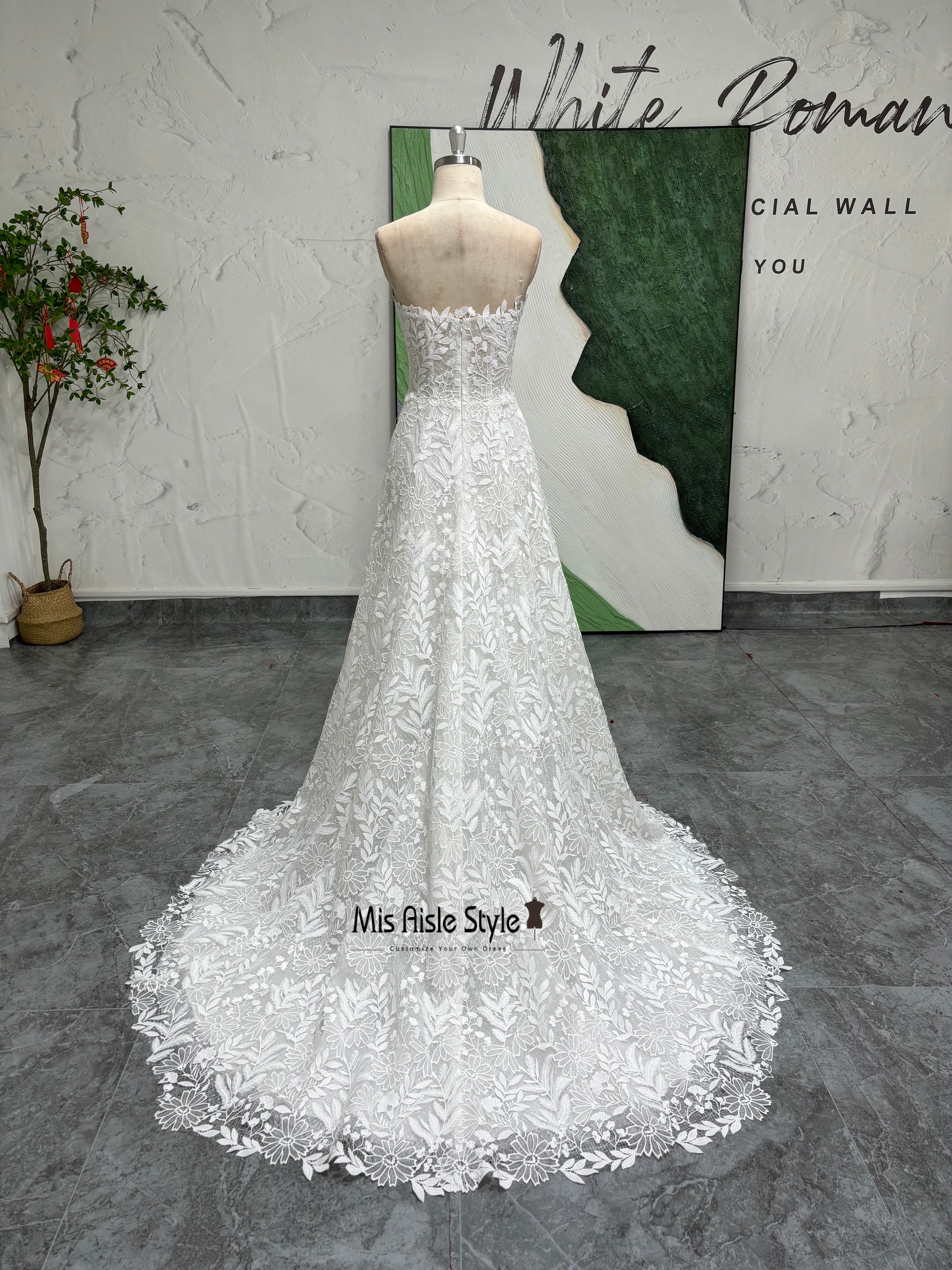 A Line Lace Summer Wedding Dress With Detachable Bow misaislestyle A Line Lace Summer Wedding Dress With Detachable Bow misaislestyle