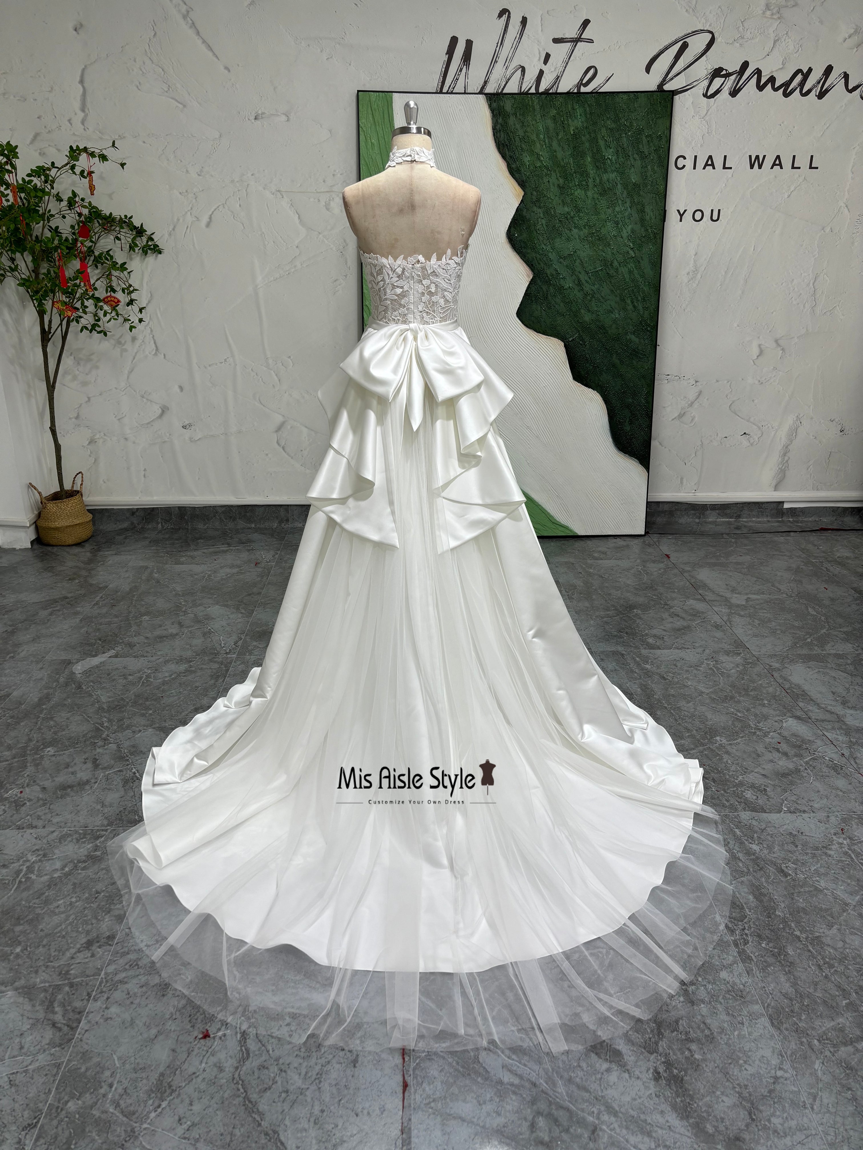 A Line Lace Summer Wedding Dress With Detachable Bow misaislestyle A Line Lace Summer Wedding Dress With Detachable Bow misaislestyle
