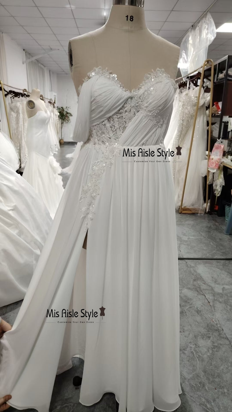 A Line Split Wedding Dress