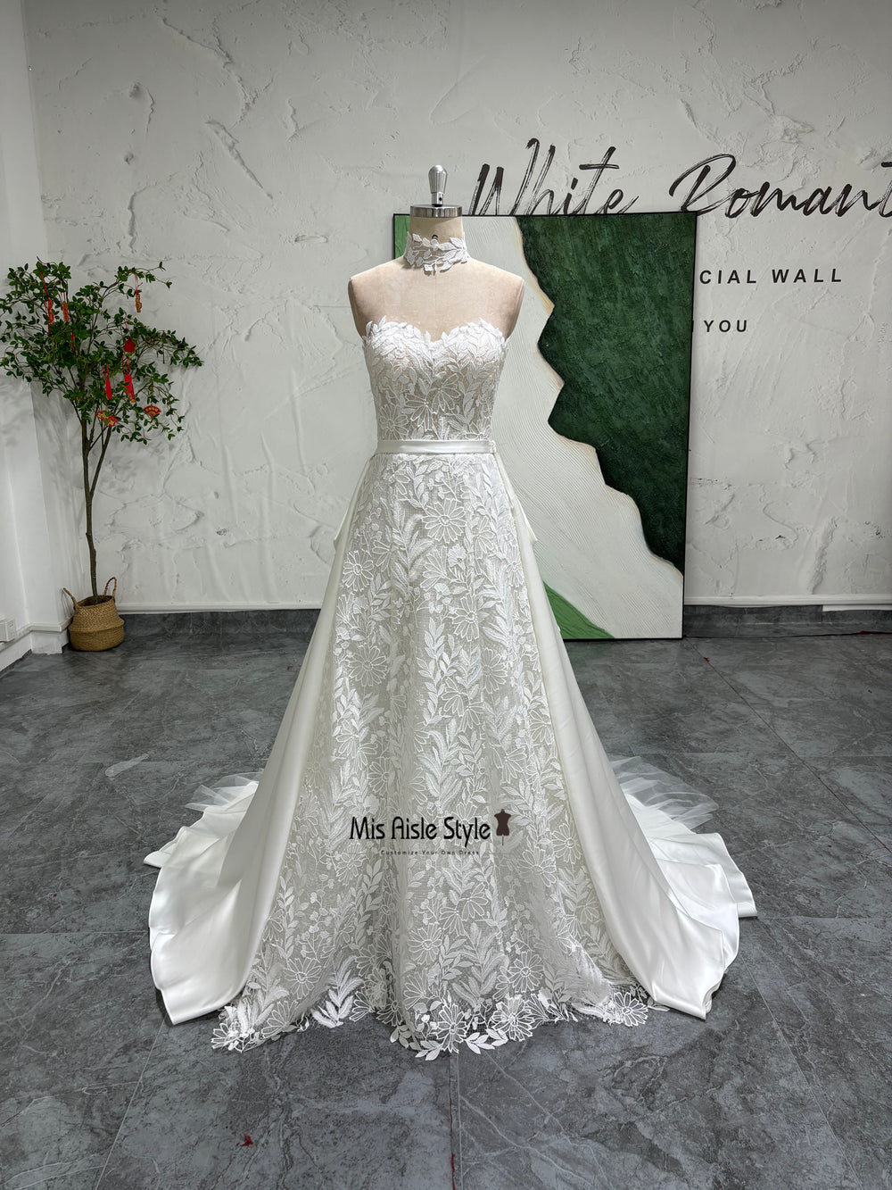 A Line Lace Summer Wedding Dress With Detachable Bow misaislestyle A Line Lace Summer Wedding Dress With Detachable Bow misaislestyle