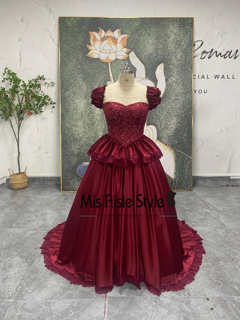 Vintage Ball Gown Burgundy Princess Prom Dress – misaislestyle