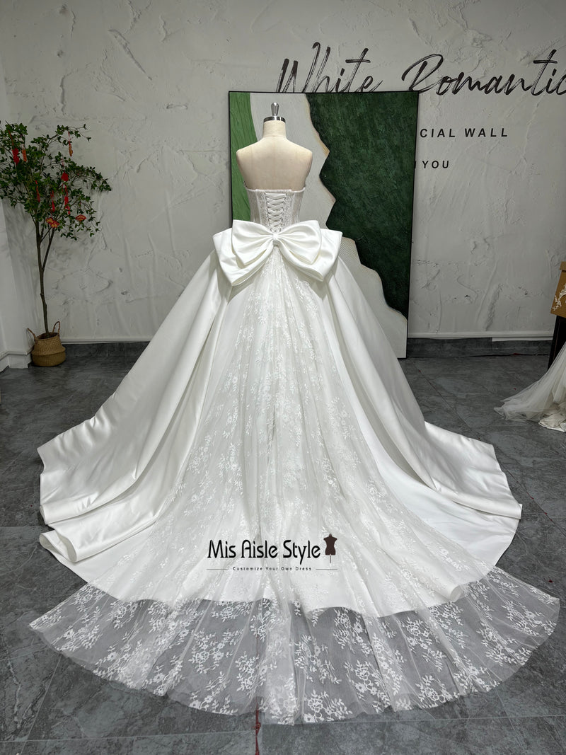 Ball Gown Lace Wedding Dress With Detachable Bow