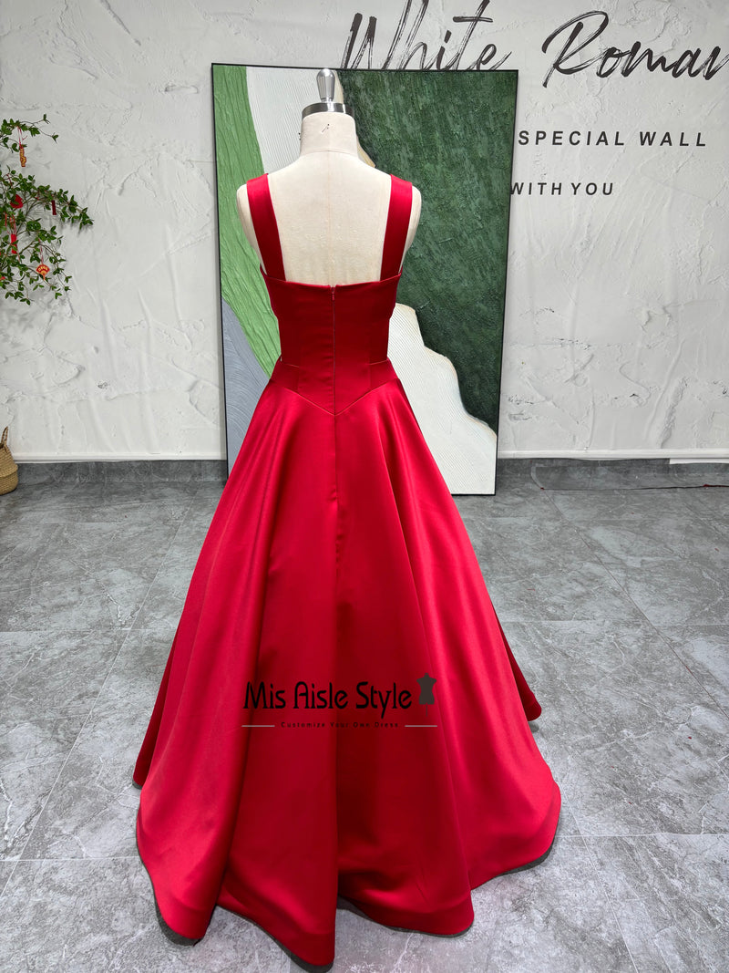 Square Neckline Red Prom Dress