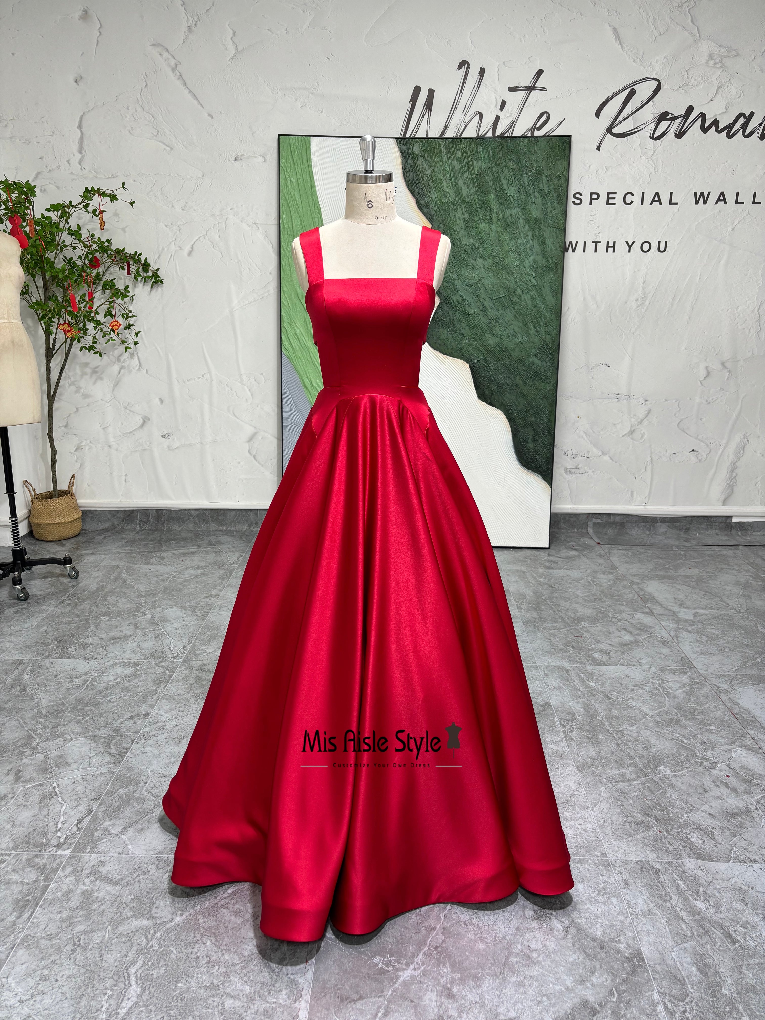 Ball Gown Square Neckline Red Prom Dress – misaislestyle