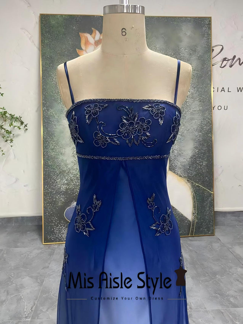 90s Vintage Beaded Blue Maxi Dress – misaislestyle