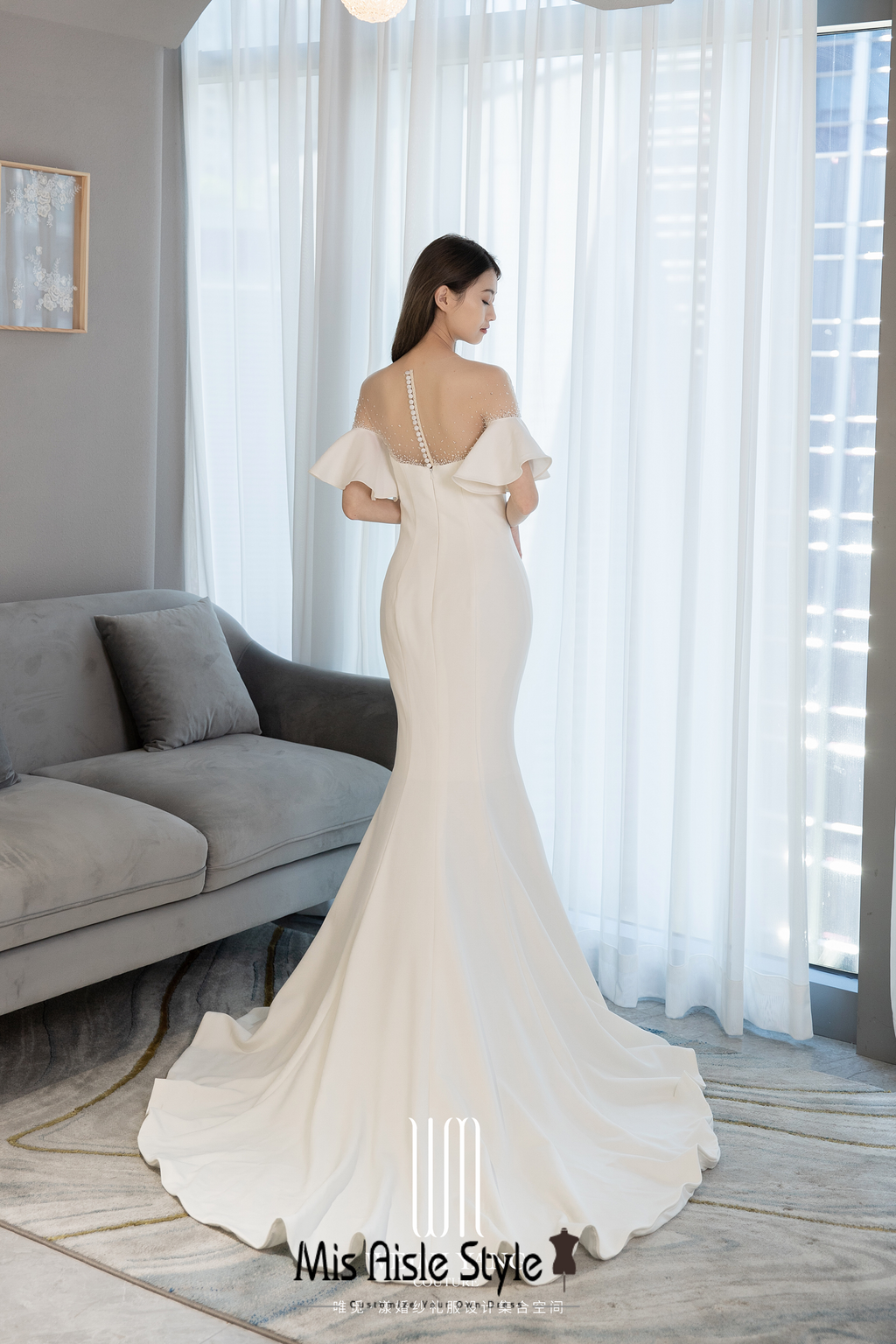 Mermaid Ruffle Sleeve Wedding Dress