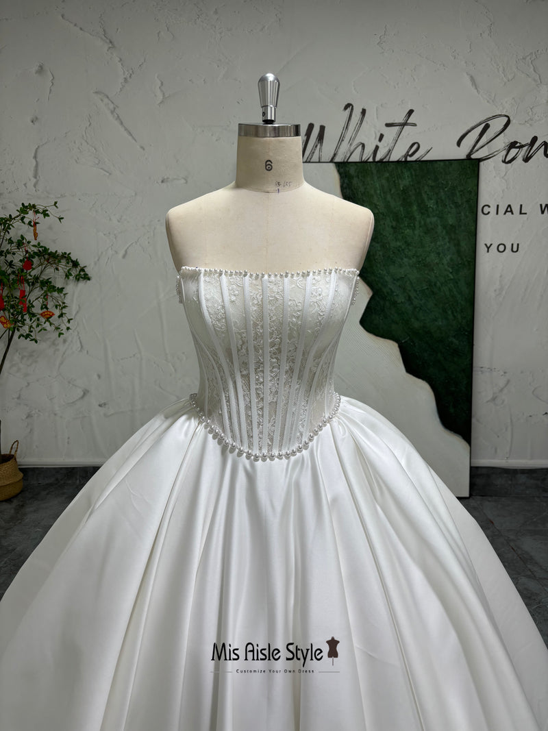 Beaded Lace Wedding Dress With Detachable Bow