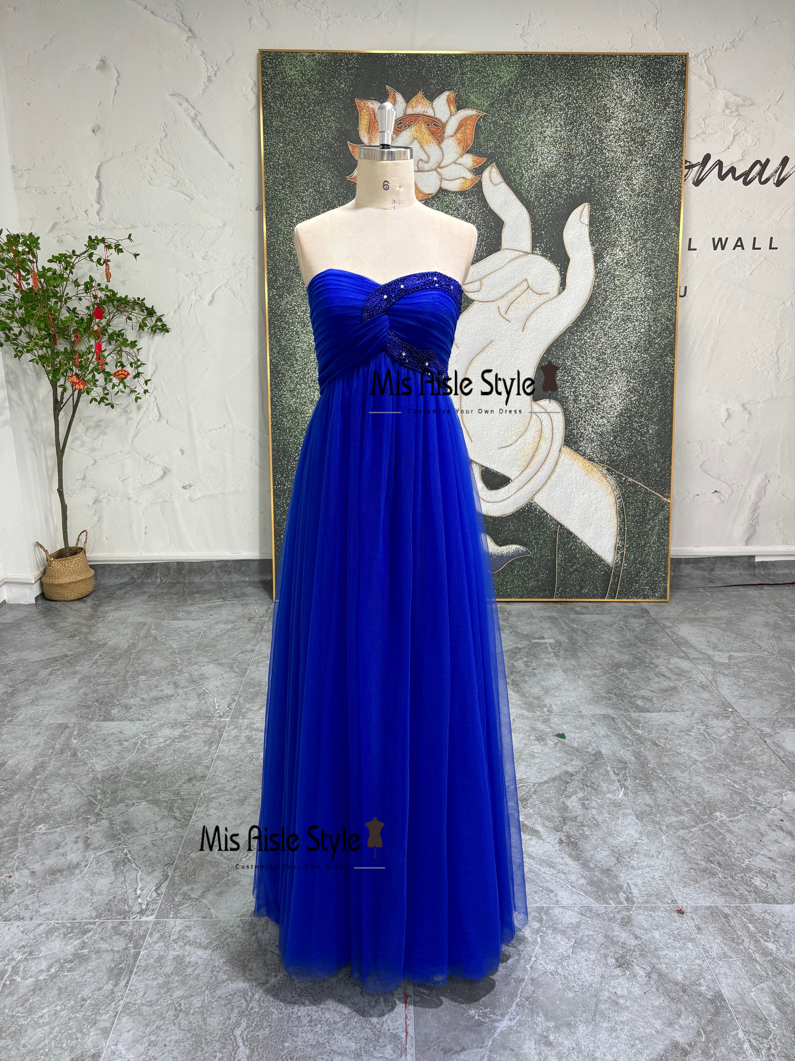 Beaded Royal Blue Bridesmaid Dress misaislestyle Beaded Royal Blue Bridesmaid Dress misaislestyle