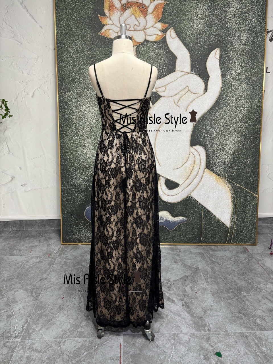 Vintage Black And Cream Prom Dress,90s Lace Party Dress misaislestyle Vintage Black And Cream Prom Dress,90s Lace Party Dress misaislestyle