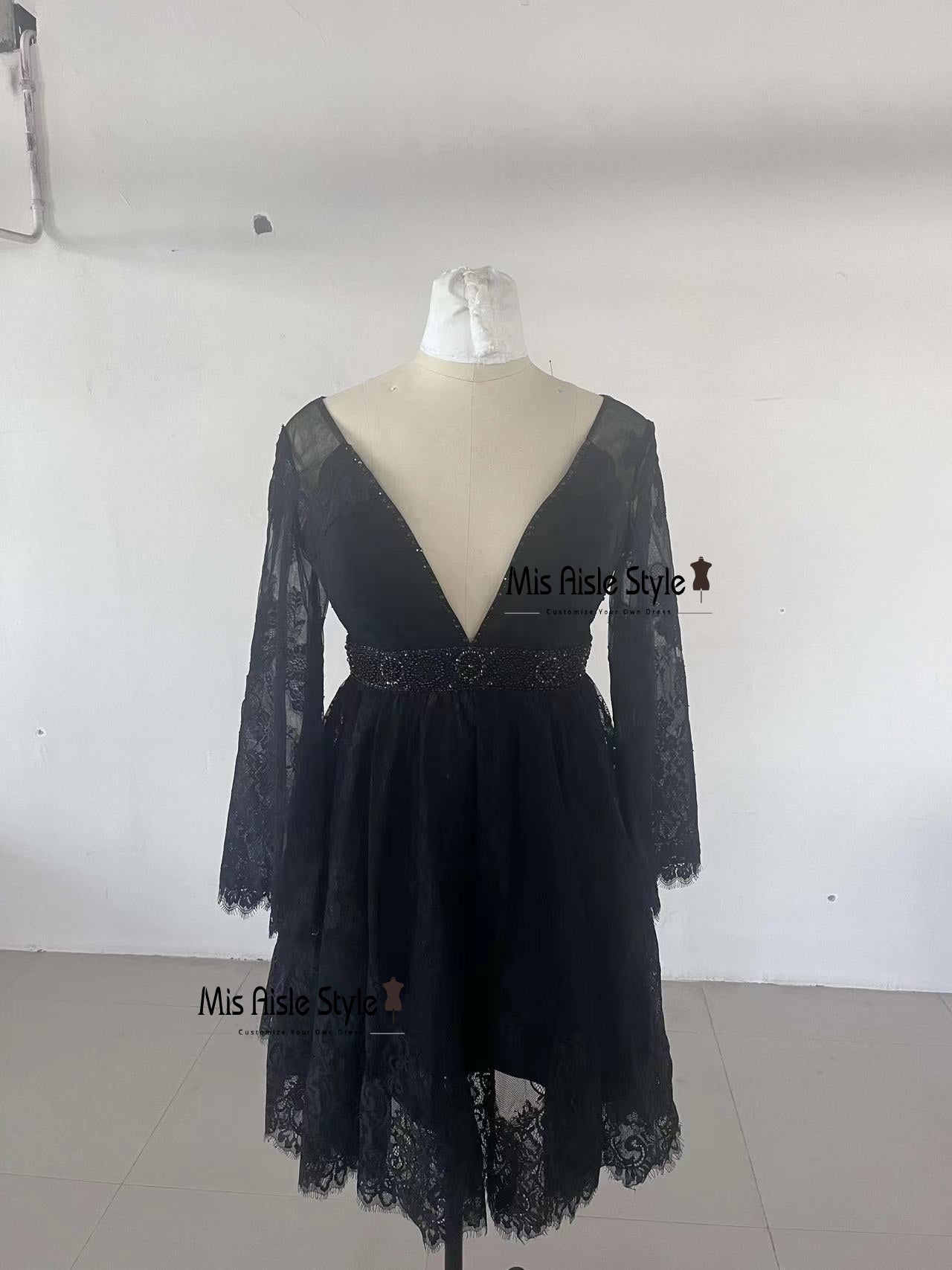 chinese dress ladies Retro Short Black Lace Formal Evening Dress Size 24W / Black main image 0