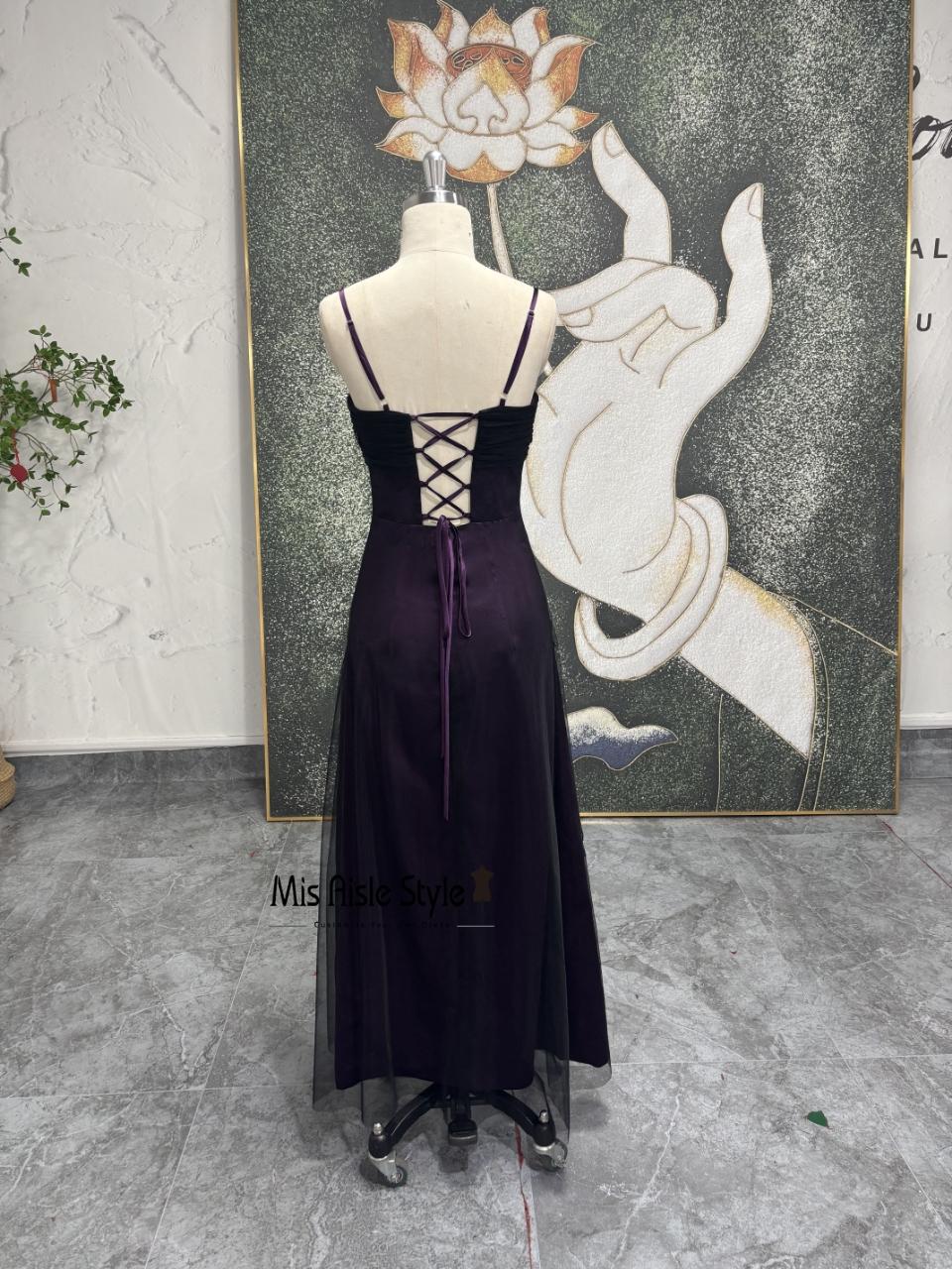 Black Purple Spaghetti Strap Prom Dress A-Line Tulle Evening Gown – misaislestyle