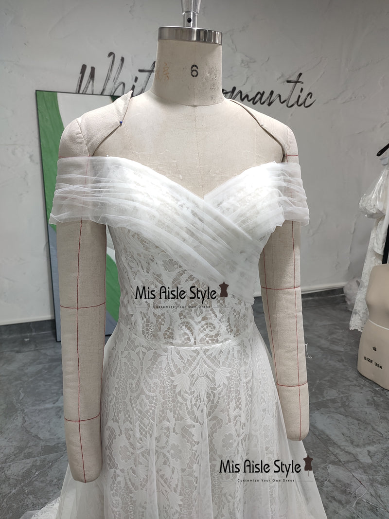 Off Shoulder Sleeves Bridal Dress