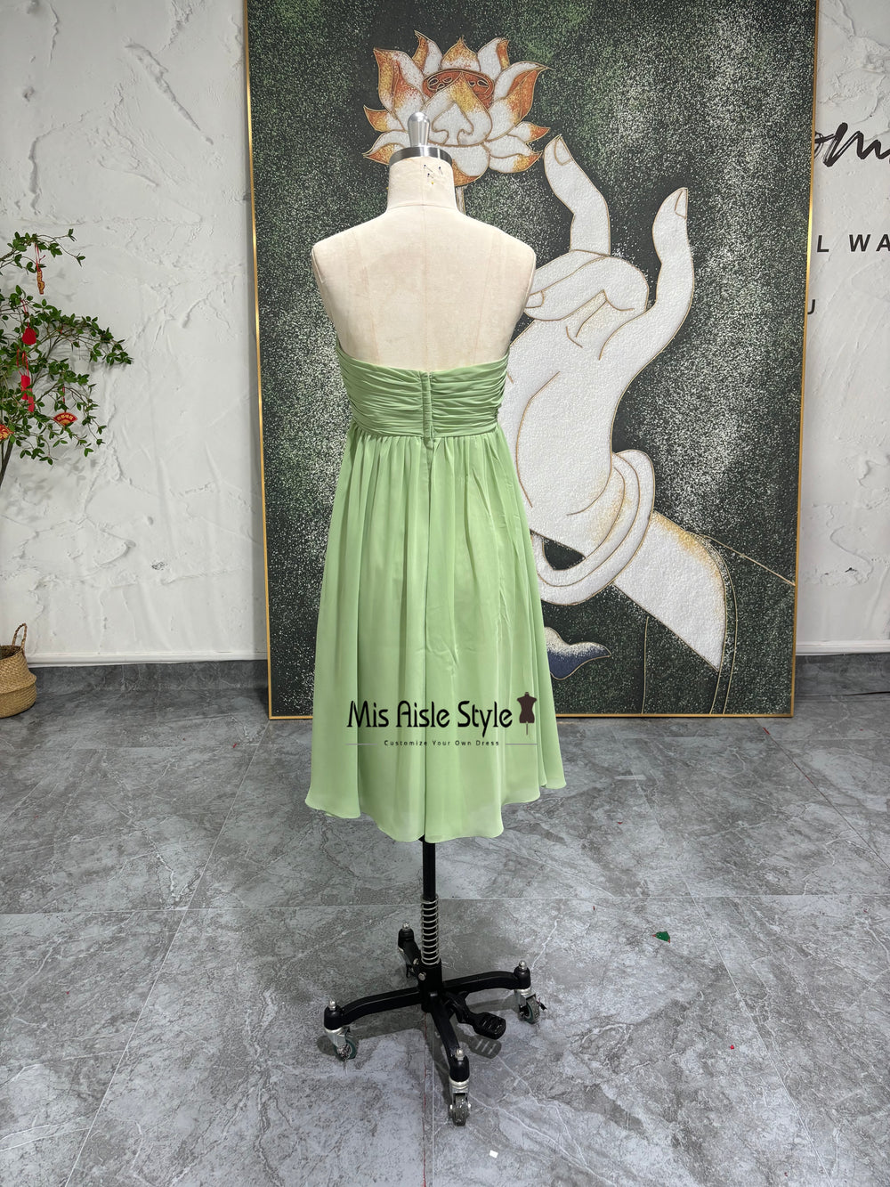 Short Sage Chiffon Bridesmaid Dress misaislestyle Short Sage Chiffon Bridesmaid Dress misaislestyle