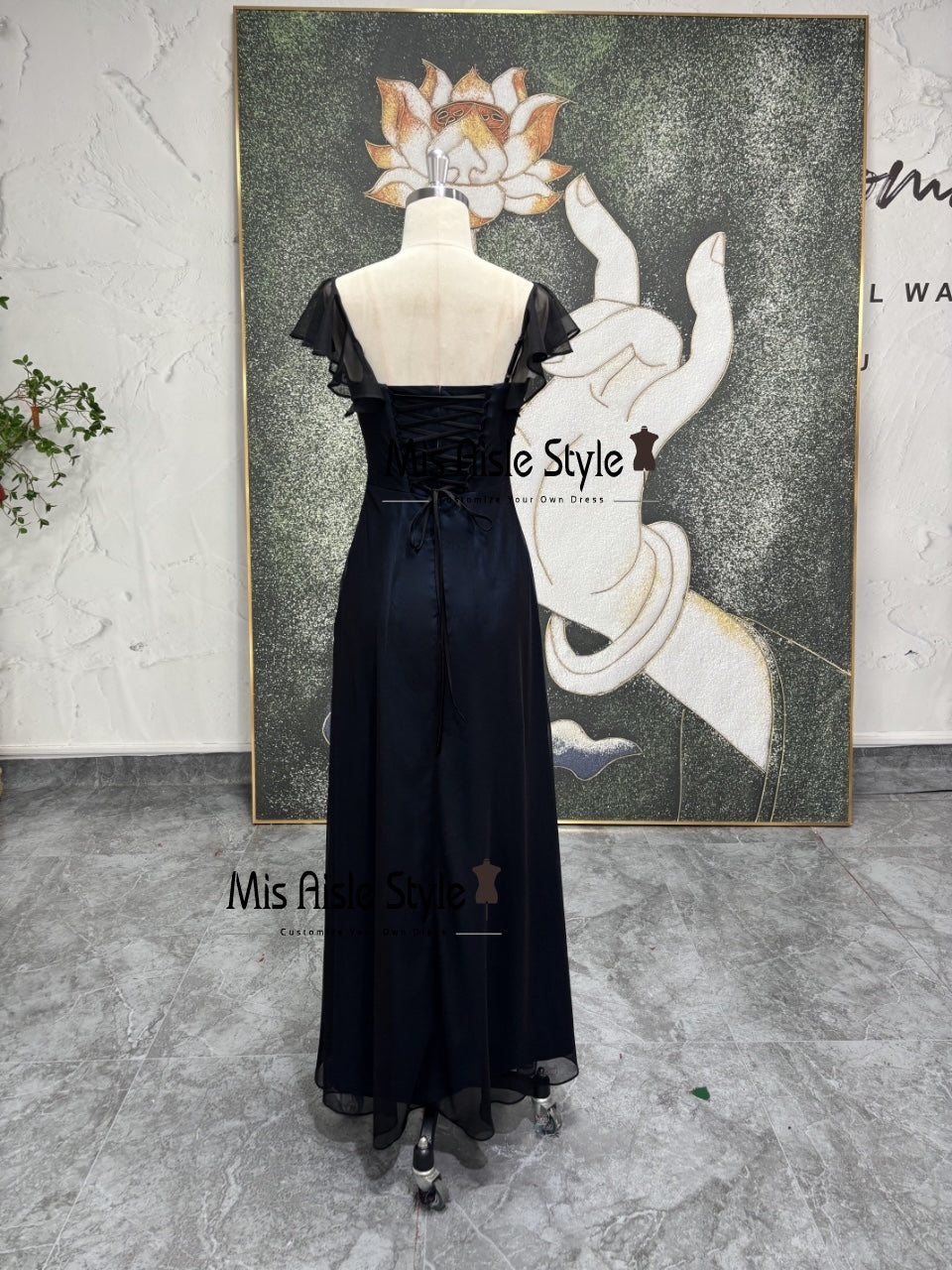 Butterfly Sleeve Black and Blue Vintage 90S Prom Dress – misaislestyle