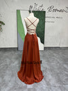 Criss Cross Back Brown Prom Dress