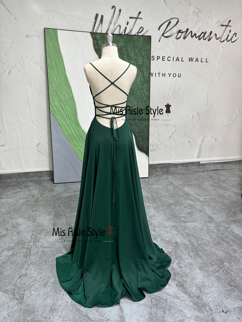 Criss Cross Back Green Prom Dress