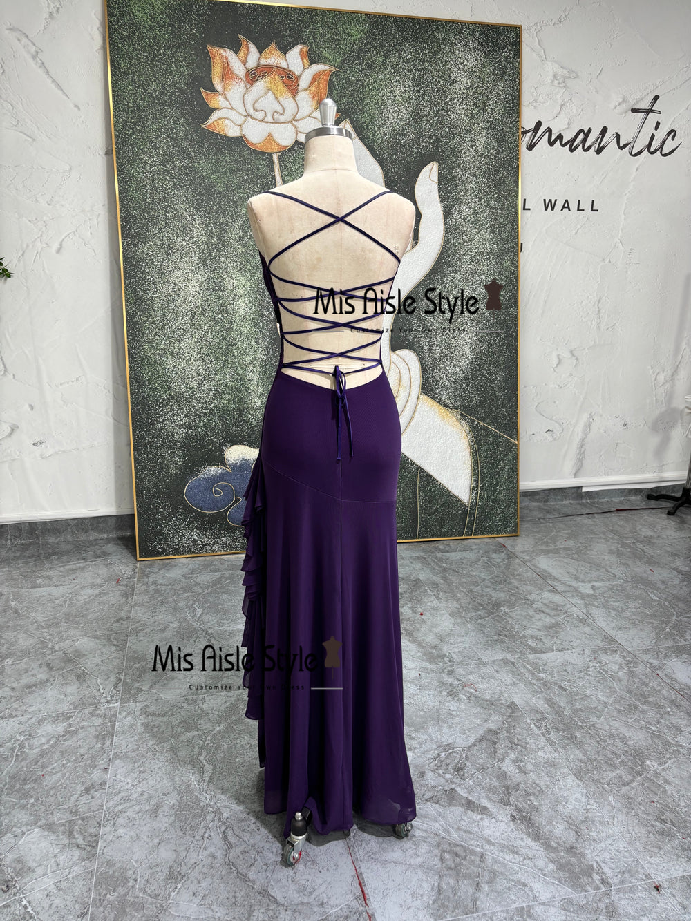 purple vintage prom dress Fit And Flare Beaded Slit Purple Vintage Prom Dress