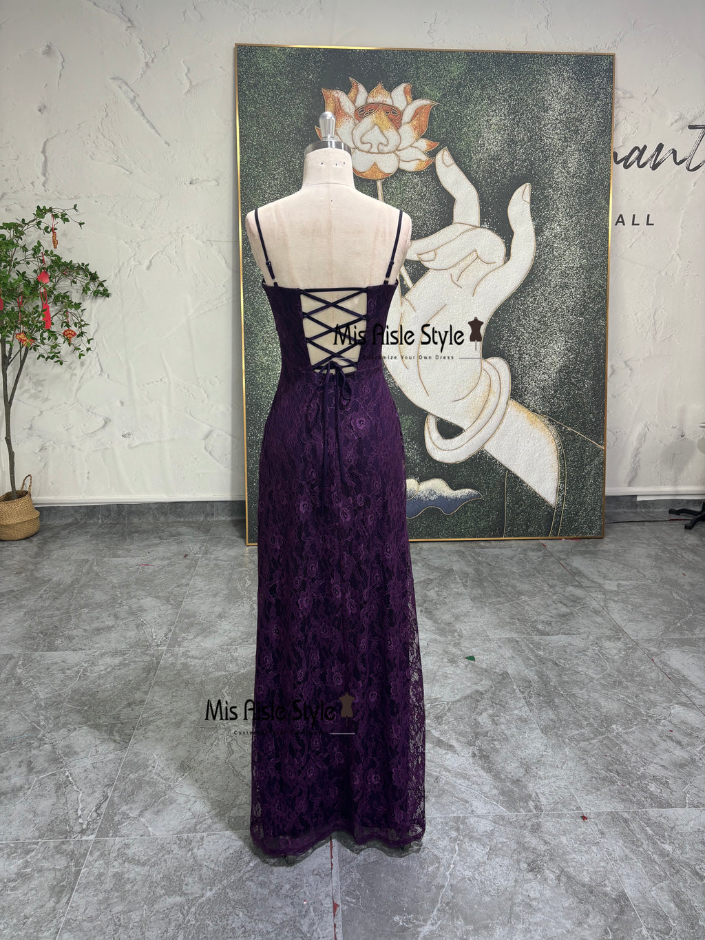 Fitted Purple Formal Lace Party Dress