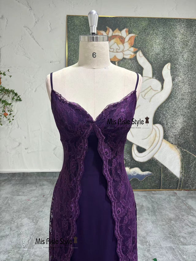Fitted Purple Formal Lace Party Dress