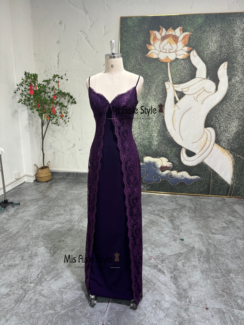 Fitted Purple Formal Lace Party Dress