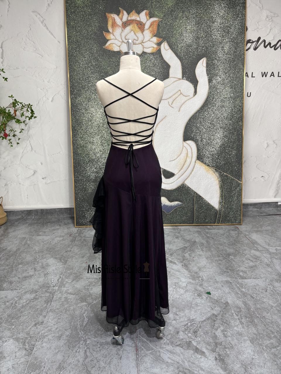 Dark Purple Spaghetti Strap Prom Dress Ruched Bodycon Evening Gown   misaislestyle