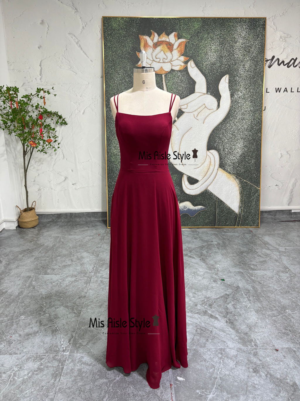 Burgundy Column Bridesmai Dress
