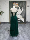 Vintage Square Neckline Beaded Green 2000S Prom Dress