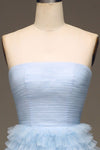 Strapless Slit Light Blue Prom Dress