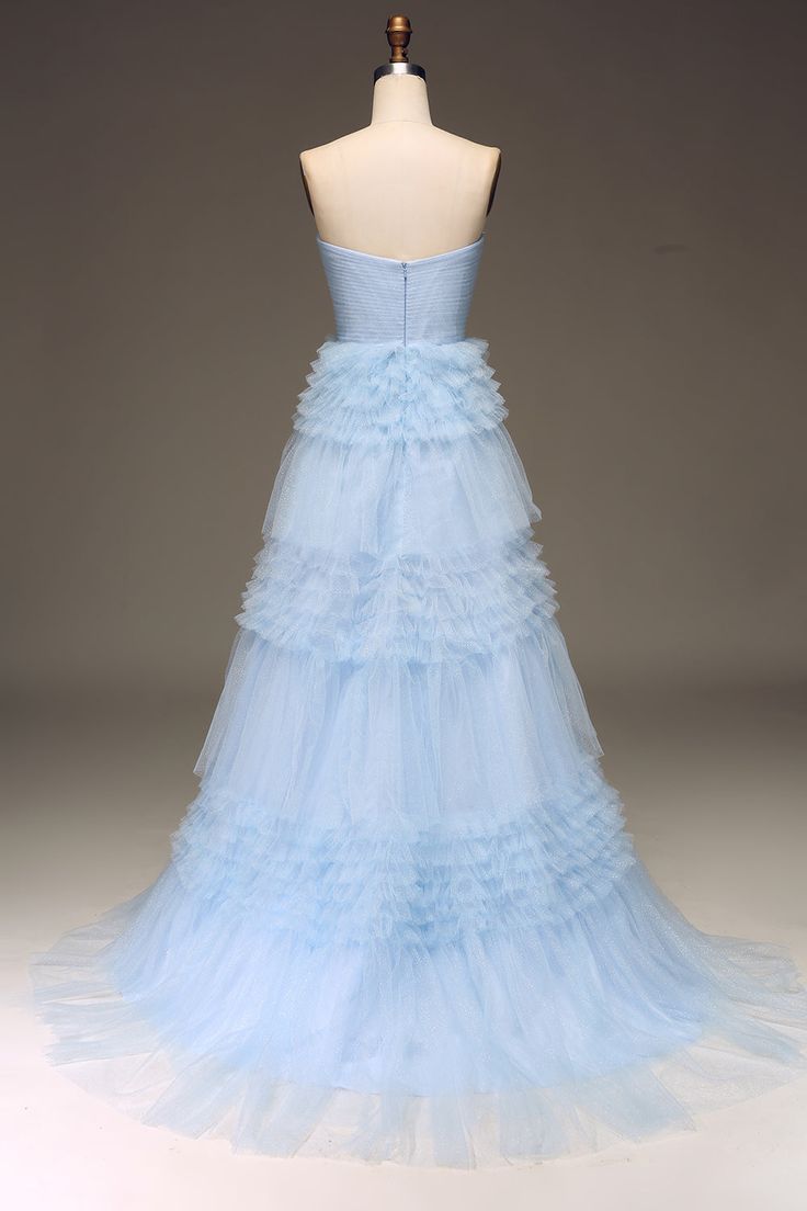 Strapless Slit Light Blue Prom Dress