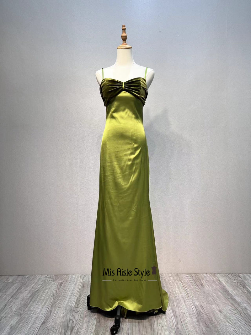 Spaghetti Straps Green lemon Prom Dress