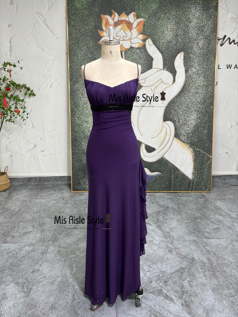 purple vintage prom dress Fit And Flare Beaded Slit Purple Vintage Prom Dress