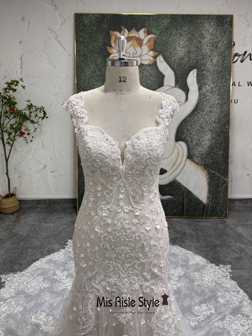 Fit and Flare Sheer Lace Back Wedding Dress misaislestyle Fit and Flare Sheer Lace Back Wedding Dress misaislestyle
