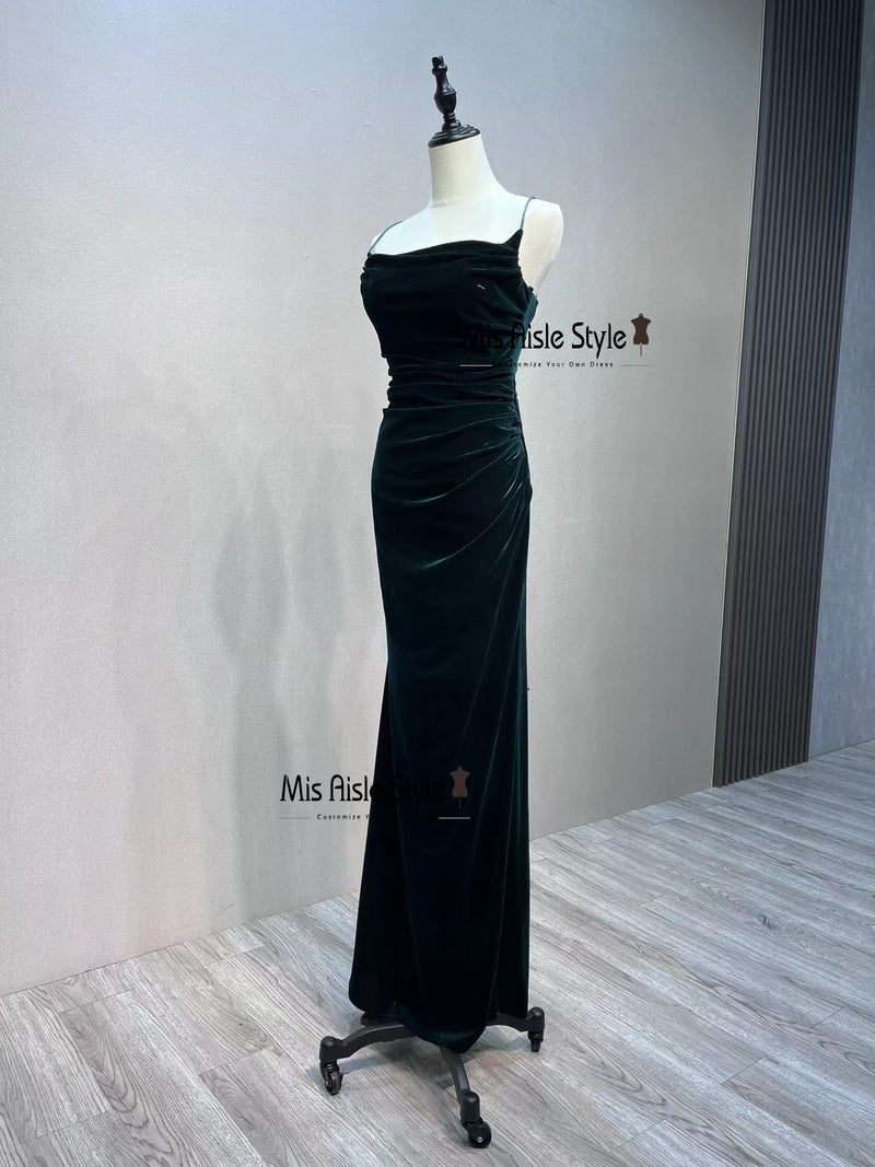 Sheath Spaghetti Straps Velvet Prom Dress