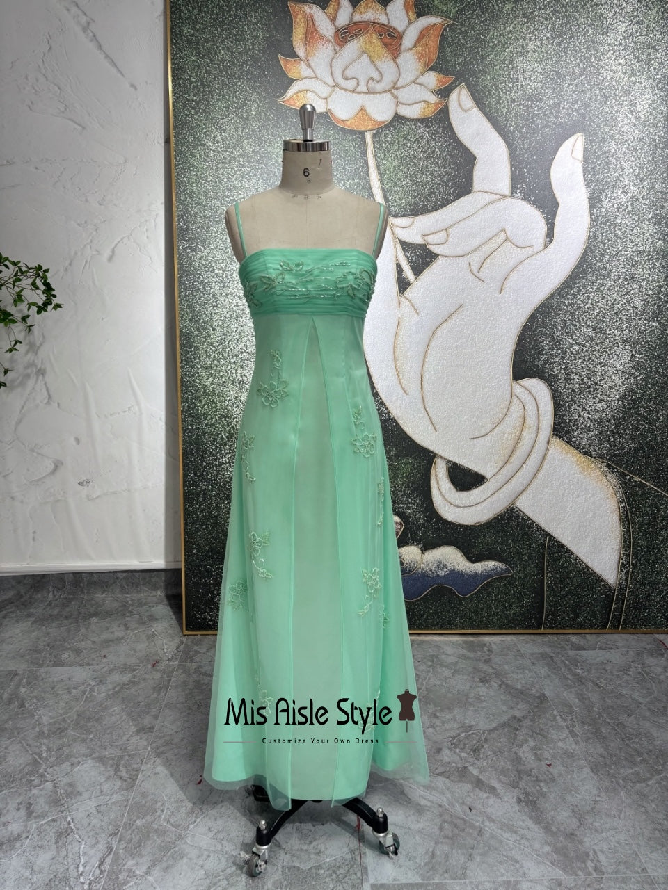 Spaghetti Straps Mint Green Vintage Prom Dress misaislestyle Spaghetti Straps Mint Green Vintage Prom Dress misaislestyle