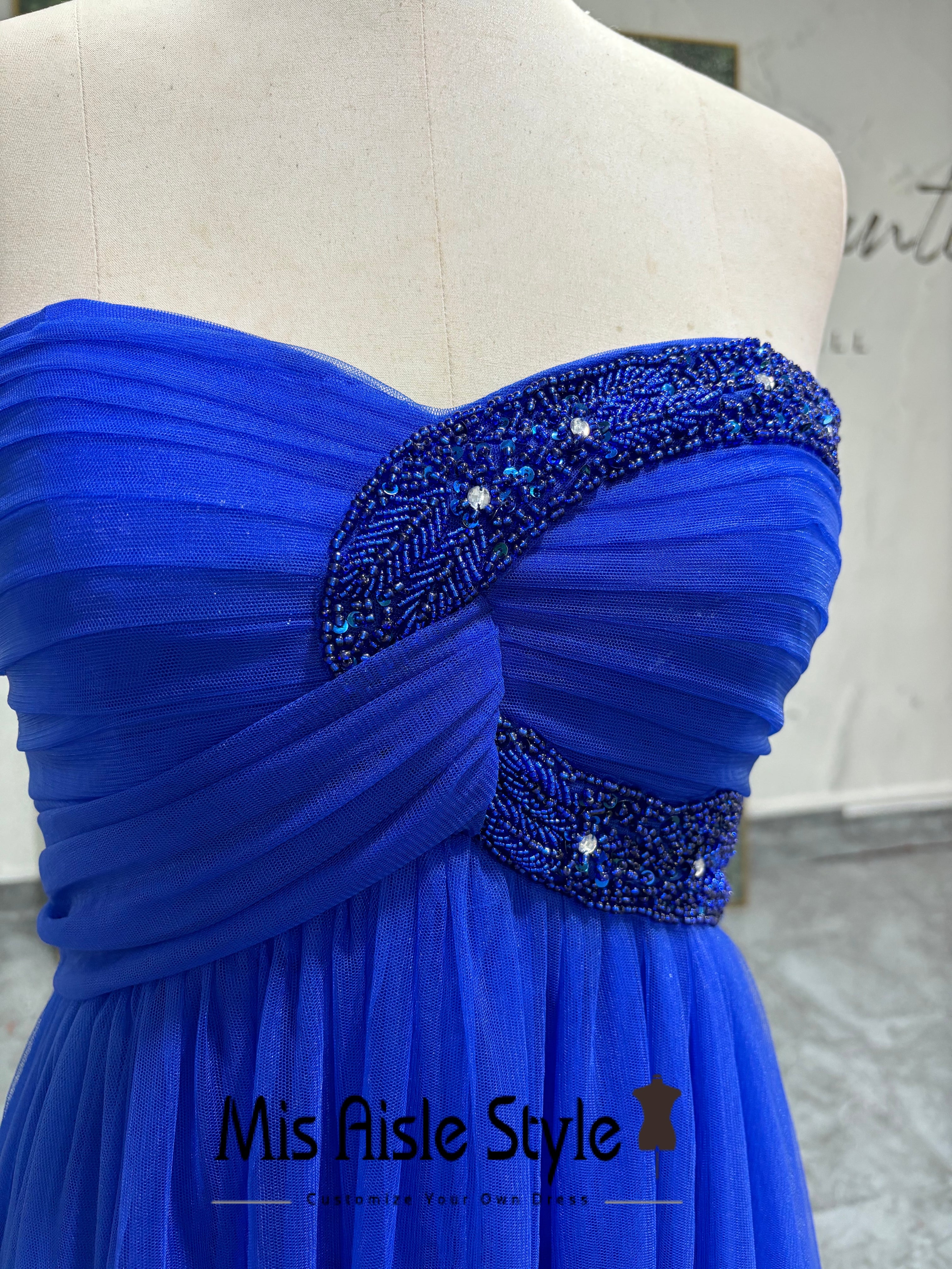 Beaded Royal Blue Bridesmaid Dress misaislestyle Beaded Royal Blue Bridesmaid Dress misaislestyle