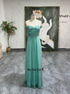 Full Length Halter Neck Teal Bridesmaid Dress With Pleats
