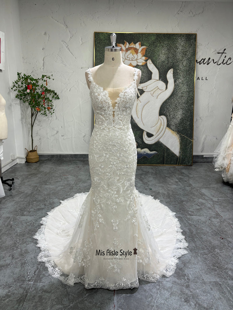 Mermaid V-back Lace Sexy Wedding Dress