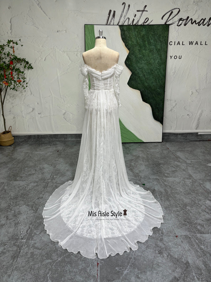 Illusion Fitted Long Sleeve Lace Summer Wedding Dress