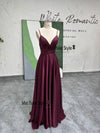 Spaghetti Straps Criss Cross Back Slit Burgundy Prom Dress