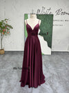 Spaghetti Straps Criss Cross Back Slit Burgundy Prom Dress